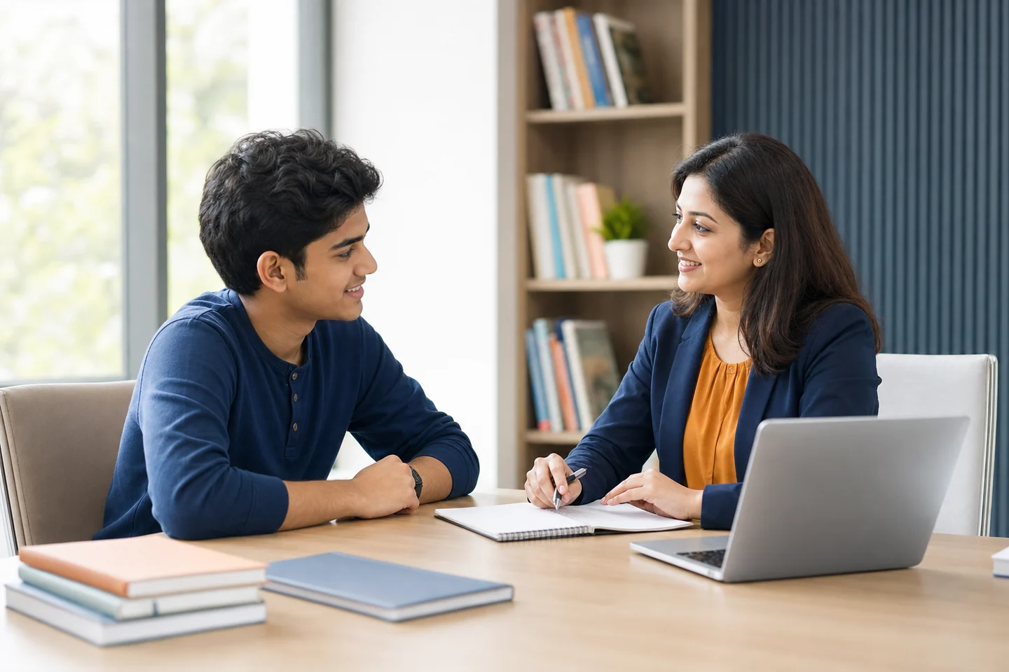 Student receiving course and admission counseling